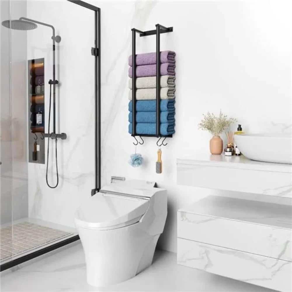 Wall Towel Rack, 2 Bar Towel Racks, Metal Bath Towel Holder, Black
